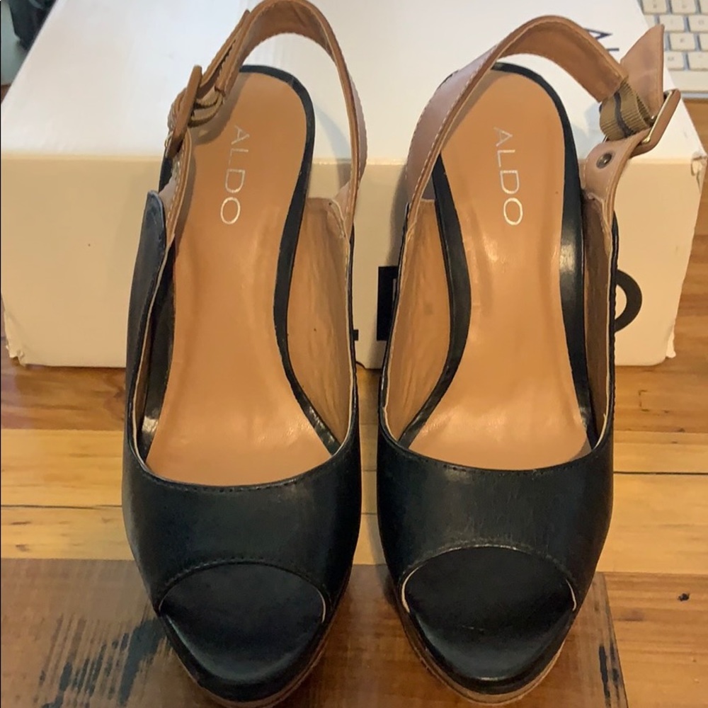 Platform sling back Leather heels